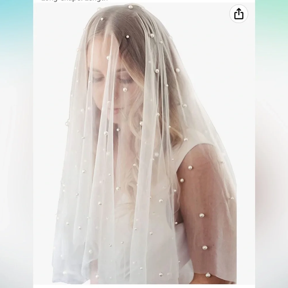 White Pearl Embellished Wedding Veil NWT - long chapel length - Picture 2 of 6